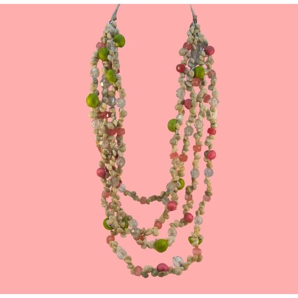 Vintage Multi Strand Shell & Bead Necklace with Ribbon Tie - Picture 9 of 15